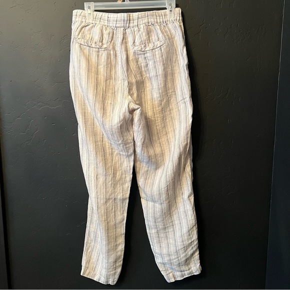 Tahari 100% Linen Elastic Waist Pants Size: S color: White/ black stripes - Picture 5 of 9